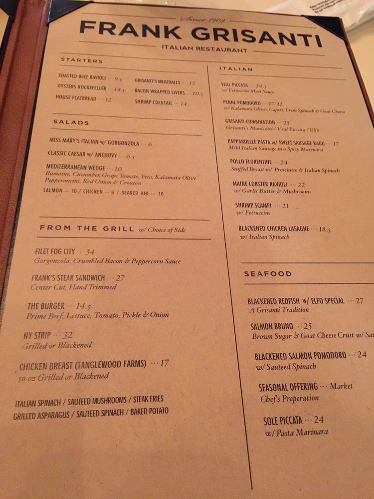 Menu at Frank Grisanti's Restaurant, Memphis