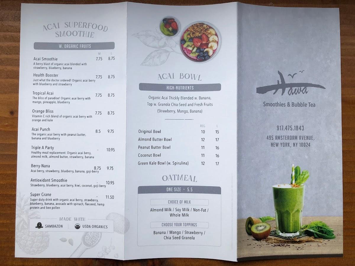 Menu at Hawa Smoothies & Bubble Tea pub & bar, West New York