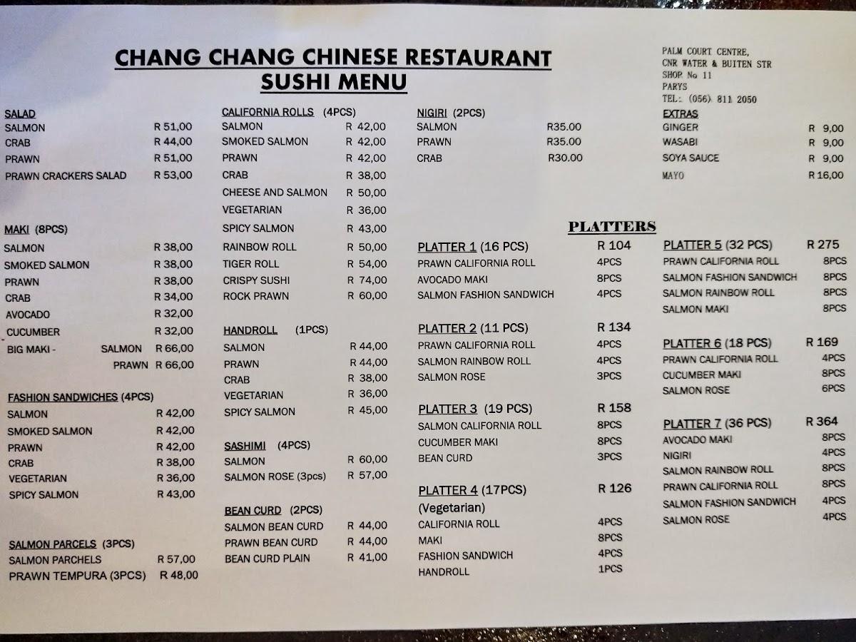 Menu at Chang Chang Chinese Restaurant., Parys