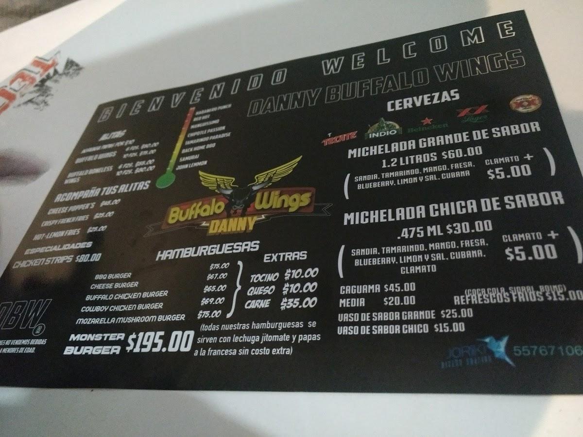 Menu at Danny Buffalo Wings restaurant, Mexico