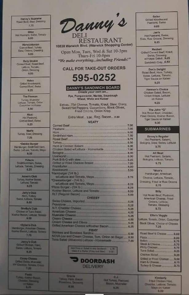 Menu at Danny's Deli Restaurant, Newport News