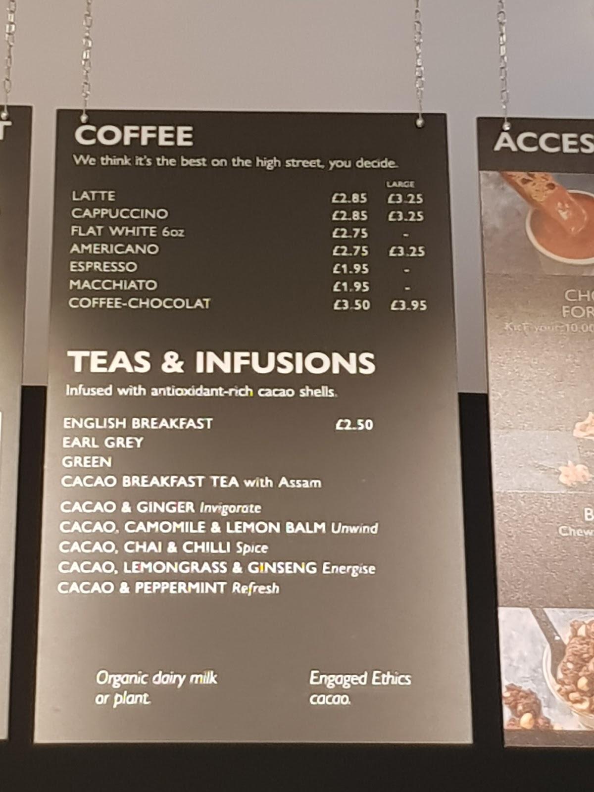 Menu at Hotel Chocolat cafe, Derby, Unit 22