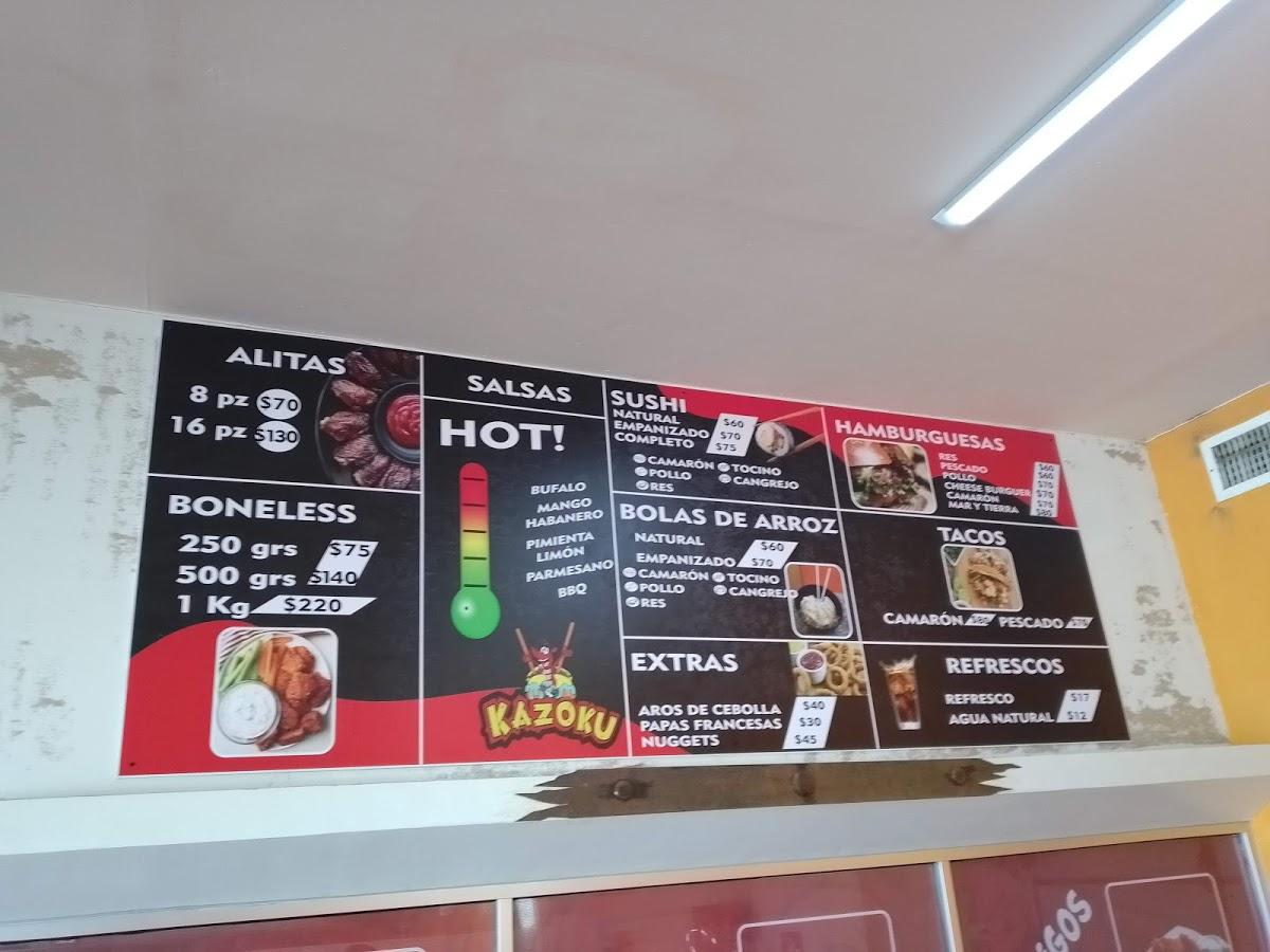 Carta del restaurante KAZOKU. Sucursal Villa Juárez, Chihuahua