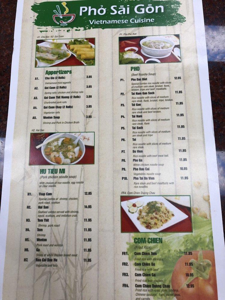 Menu at Pho Sai Gon restaurant, Oxford