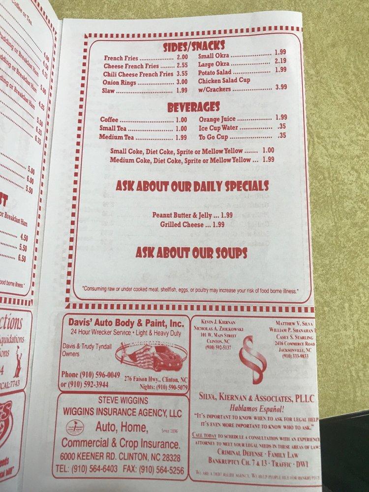 Menu at Gracie's Grill cafe, Clinton