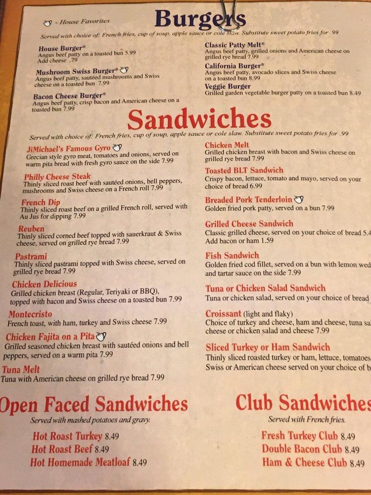 Menu at JiMichael's Diner restaurant, Sun City