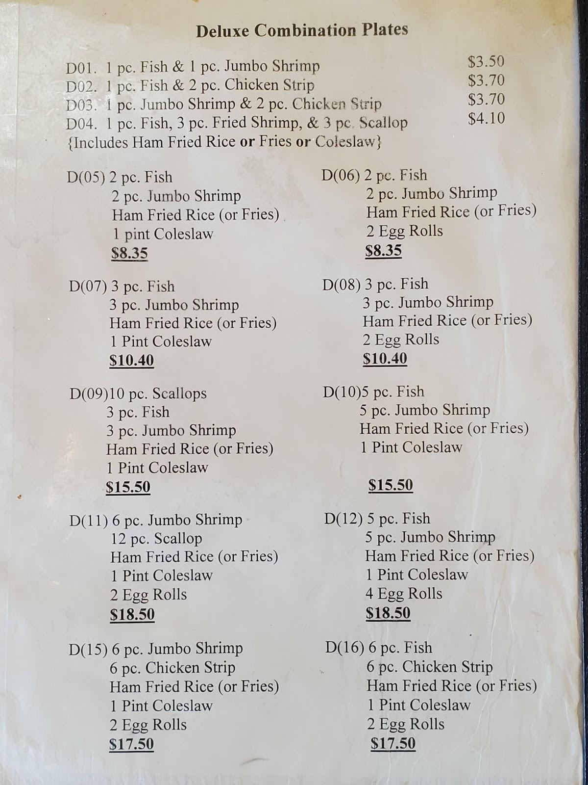 Menu at Lee's Fish & Rice restaurant, Roy