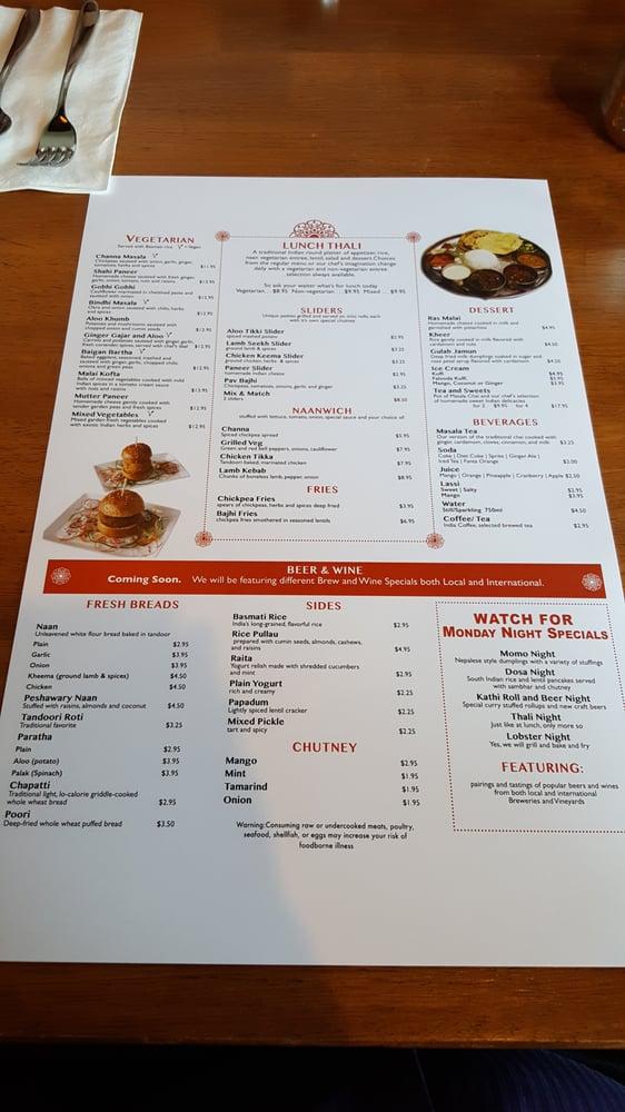 Menu at Saffron Indian Grill restaurant, Tewksbury