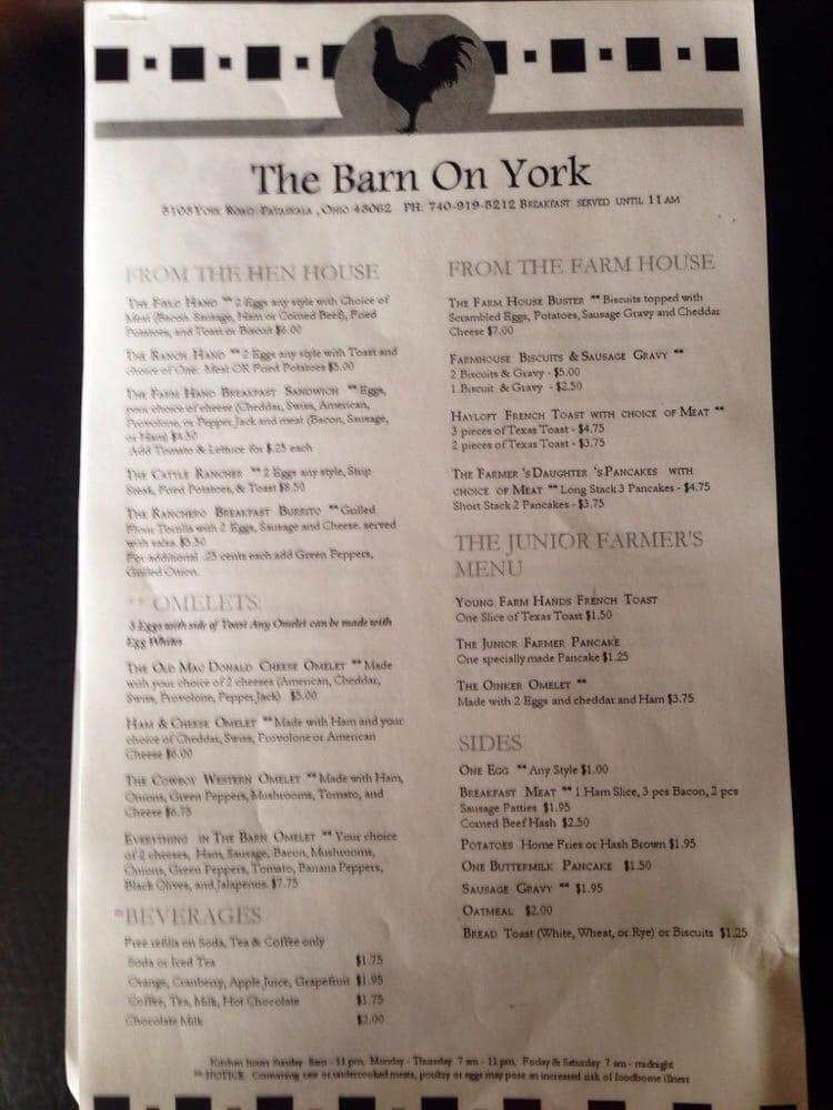 Menu at The Barn on York, Pataskala