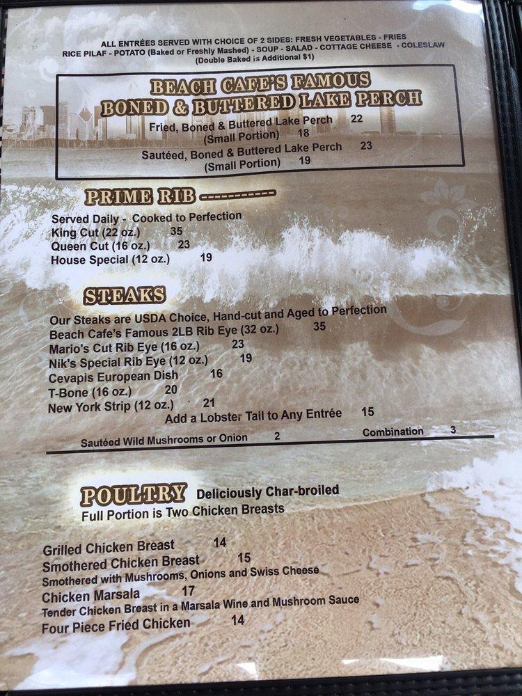 Menu at Beach Cafe, Gary