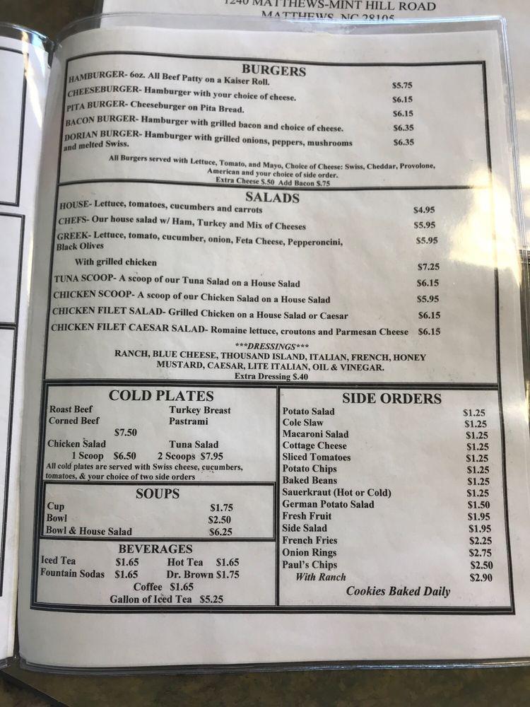 Menu at Nora's Kitchen restaurant, Matthews
