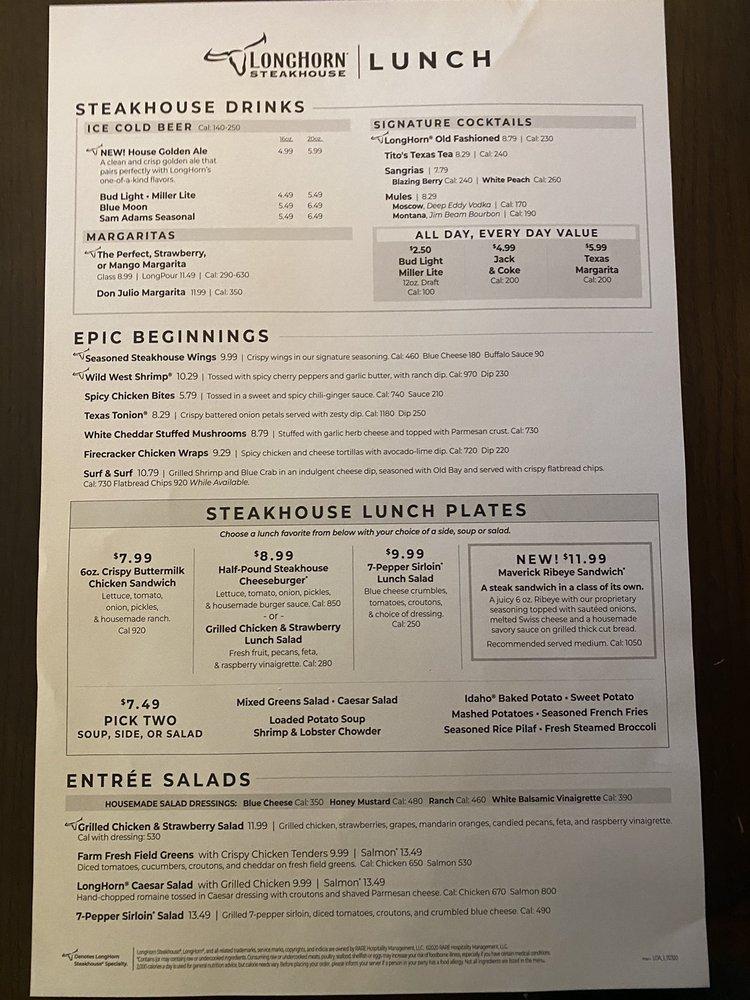 Menu At Longhorn Steakhouse Hot Springs