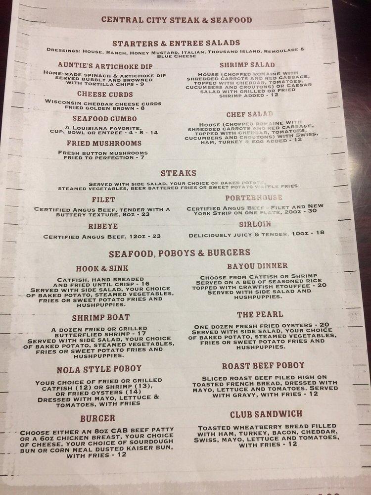 Menu at Central City Steak And Seafood steakhouse, Baton Rouge