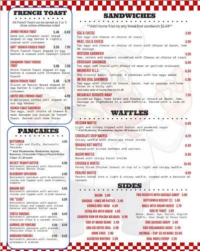 Menu at Frankie's Diner restaurant, Milford