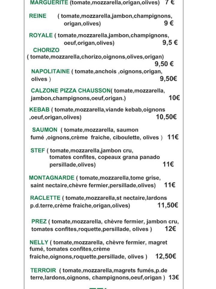 Carta de Restaurant la petite rivière et son camping, Clergoux