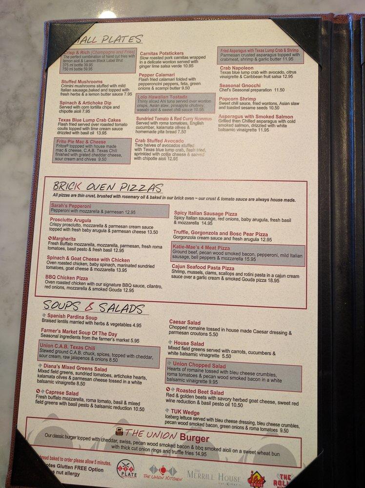 Menu at The Union Kitchen restaurant, Houston, Ella Blvd