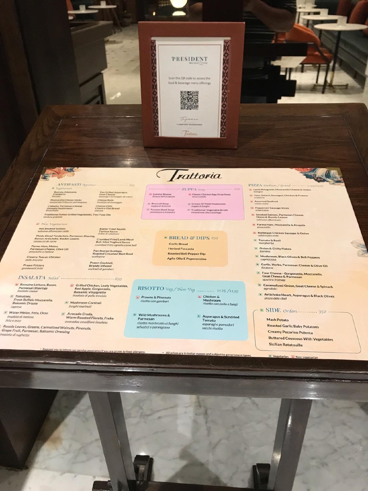 Trattoria Restaurant menu