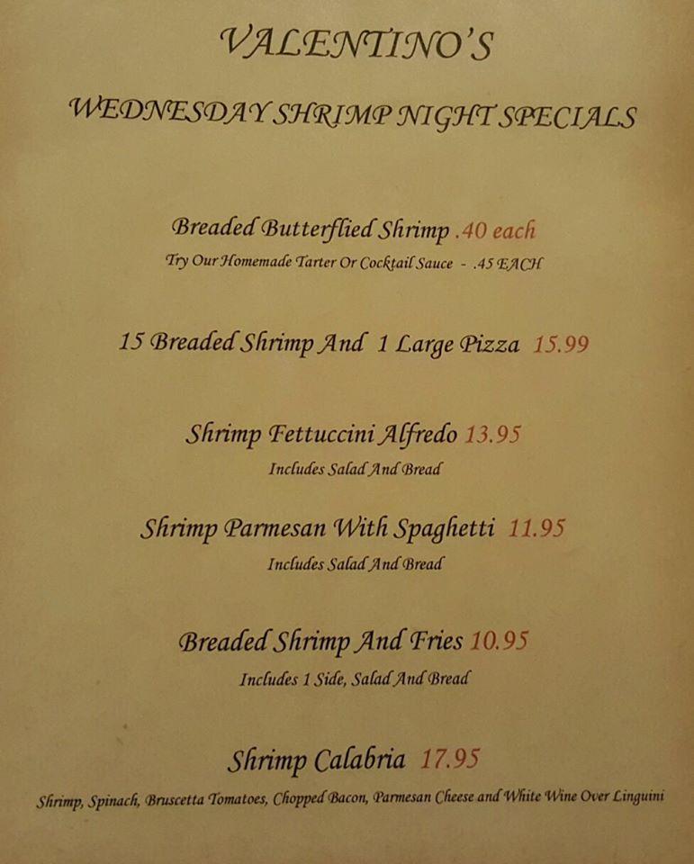 Menu at Valentino's of Kutztown restaurant, Kutztown