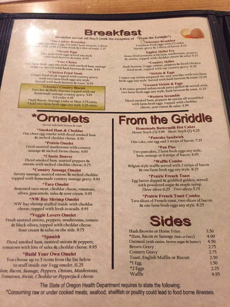 Menu at Prairie Schooner pub & bar, Eugene