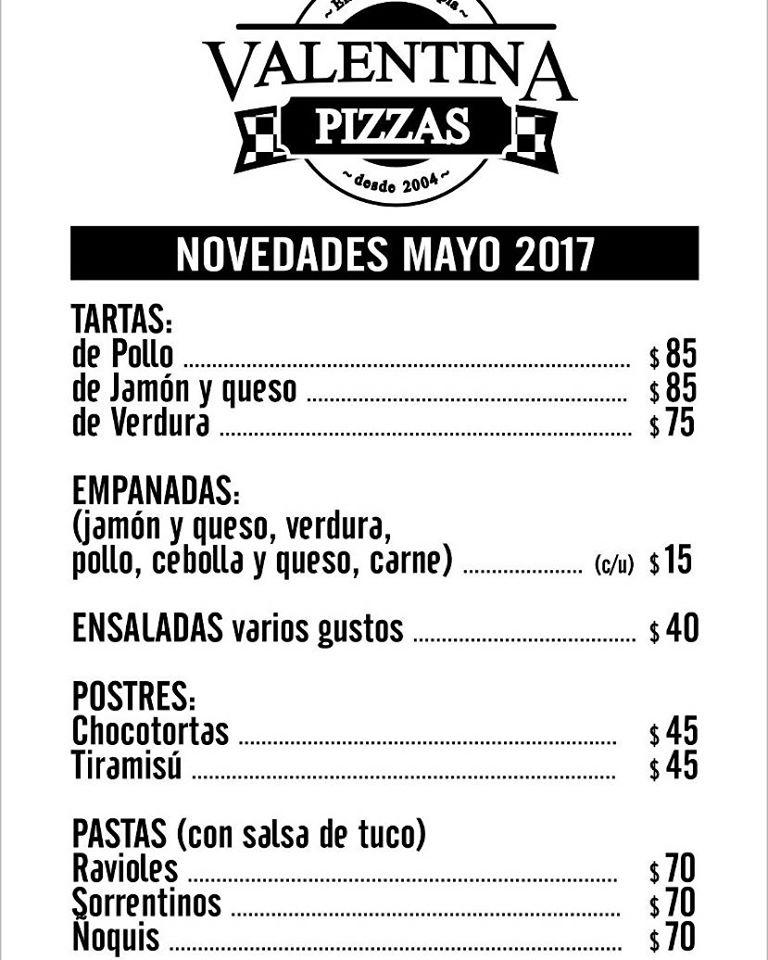 Menu At Valentina Pizzeria, Rosario, Juan Canals 1047