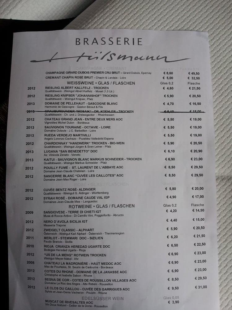 Carta del restaurante Brasserie Hülsmann Düsseldorf