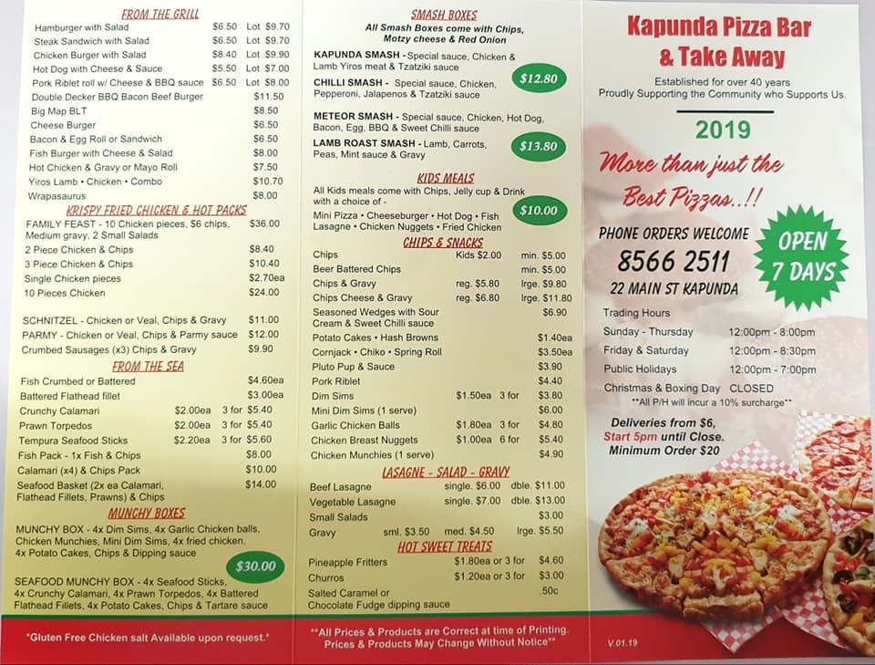 Menu at Kapunda Pizza Bar, Kapunda, 22 Main St
