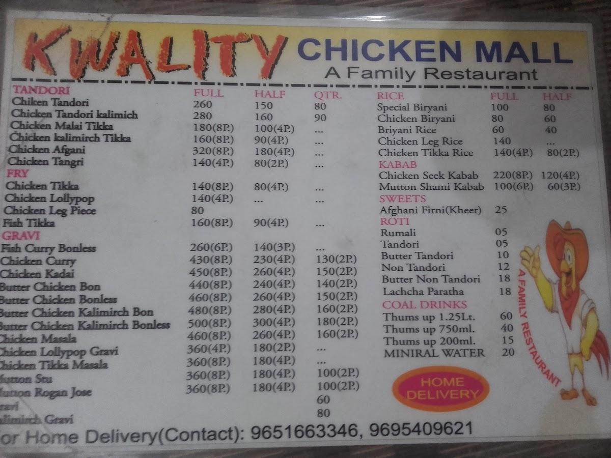 Menu at Kwality Chicken Mall, Kanpur, C954+FPR
