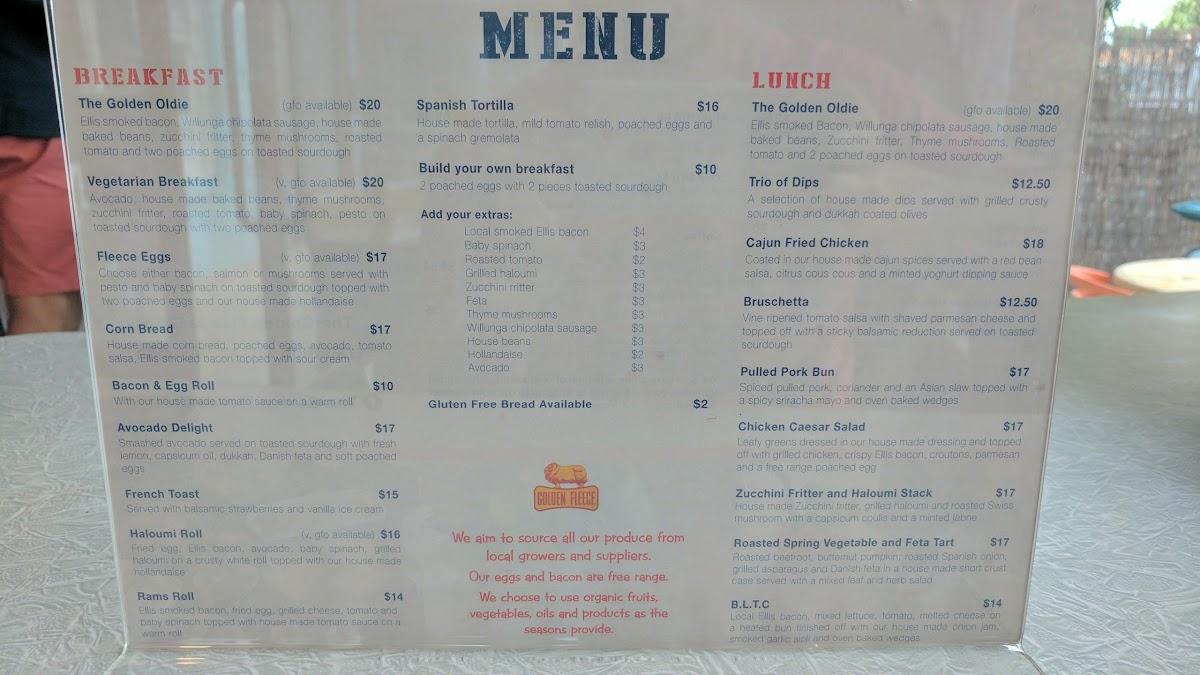 Menu at The Golden Fleece Cafe, Willunga