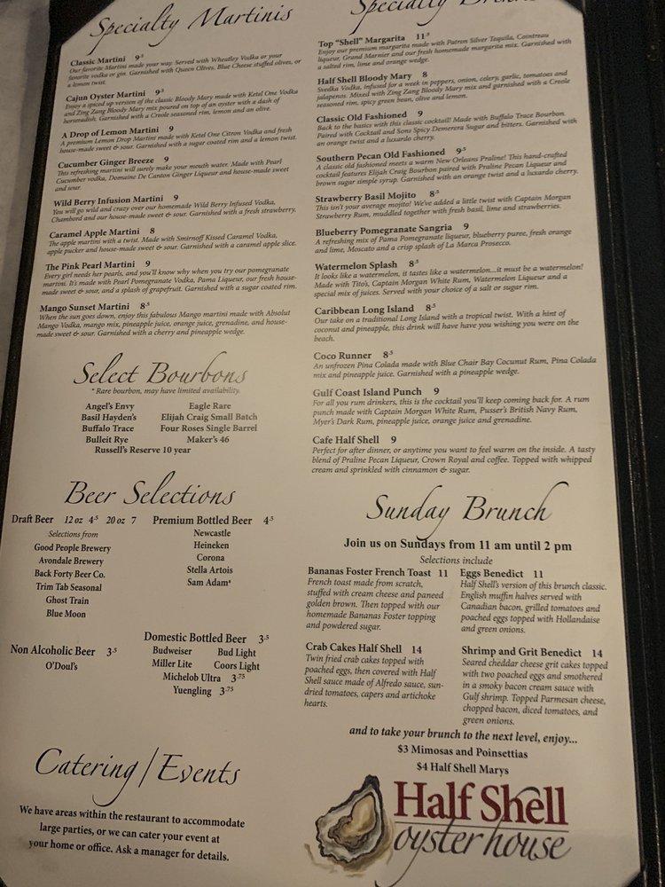 Menu at Half Shell Oyster House Birmingham restaurant, Birmingham