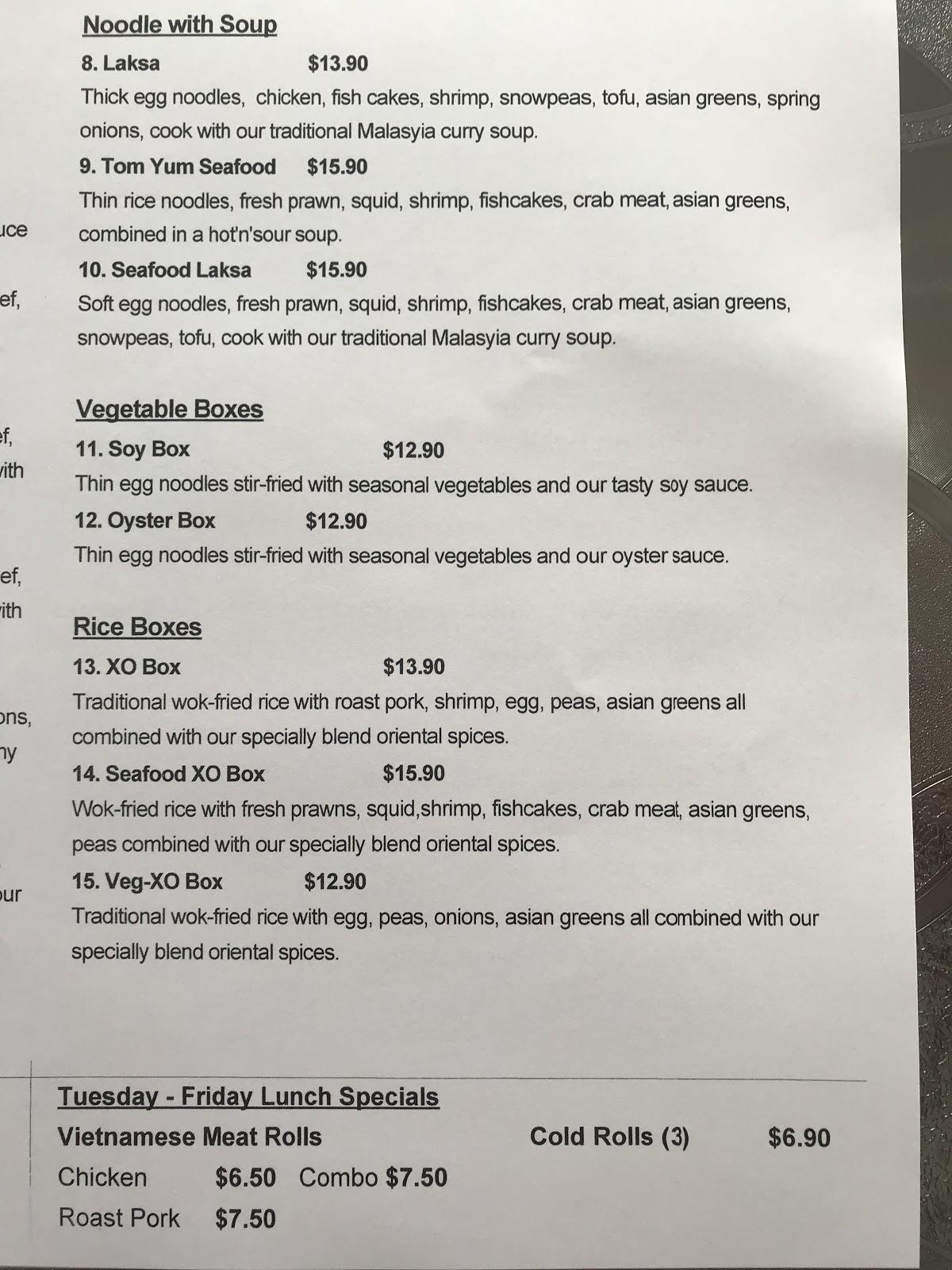 Menu at Noodle House restaurant, Ridgehaven