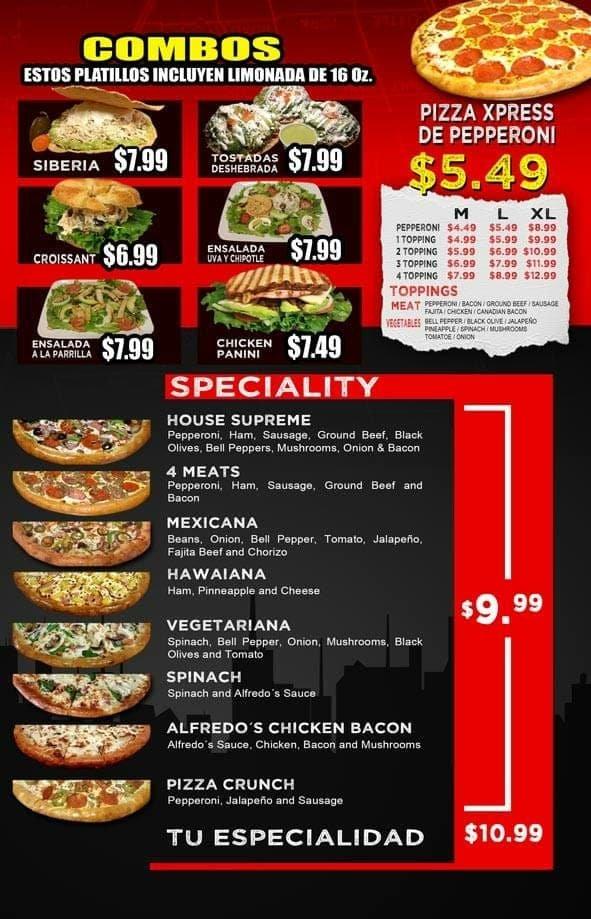 Menu at Pizza Xpress Weslaco La Pizza Perfecta pizzeria, Weslaco