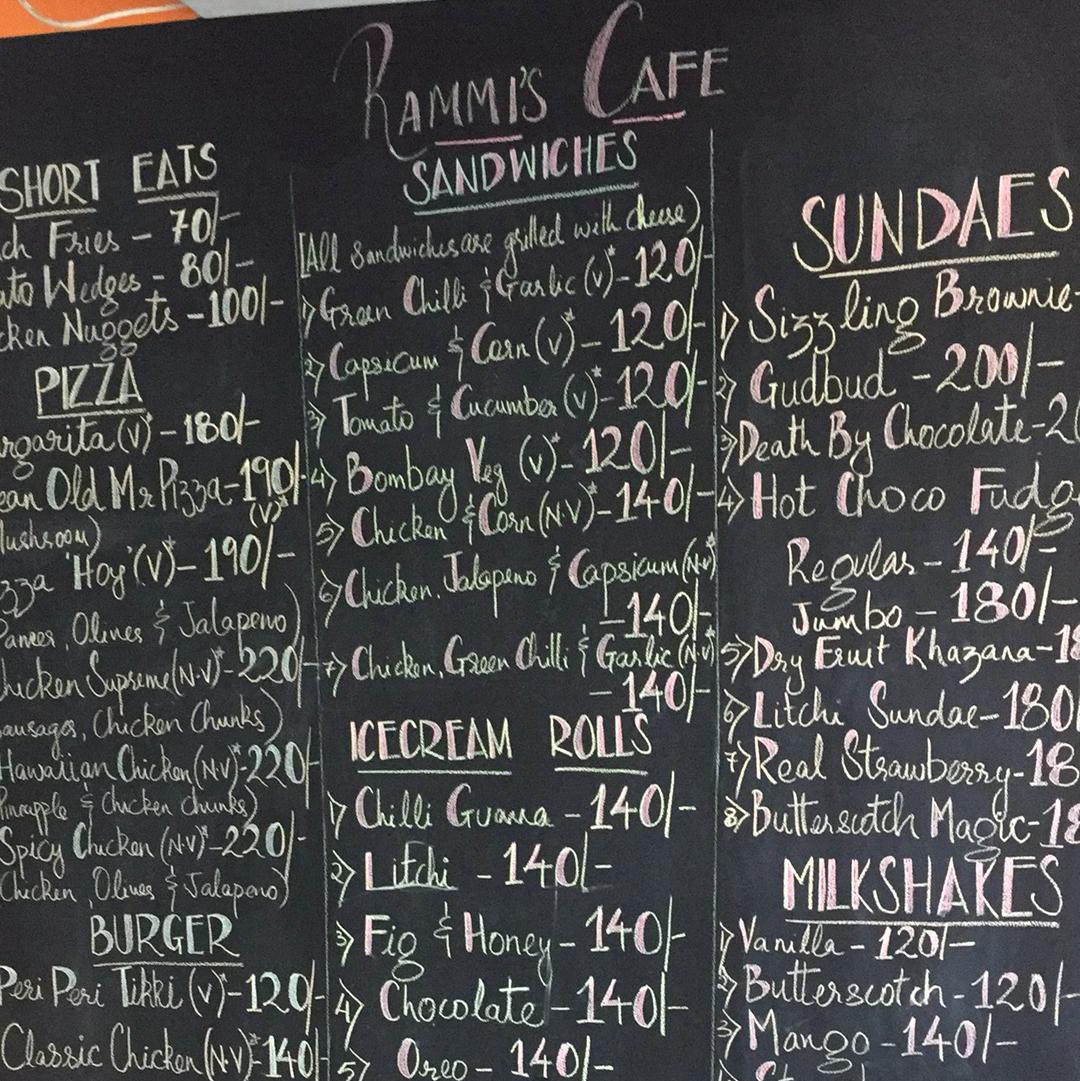 Menu at Rammi's Cafe, Bengaluru