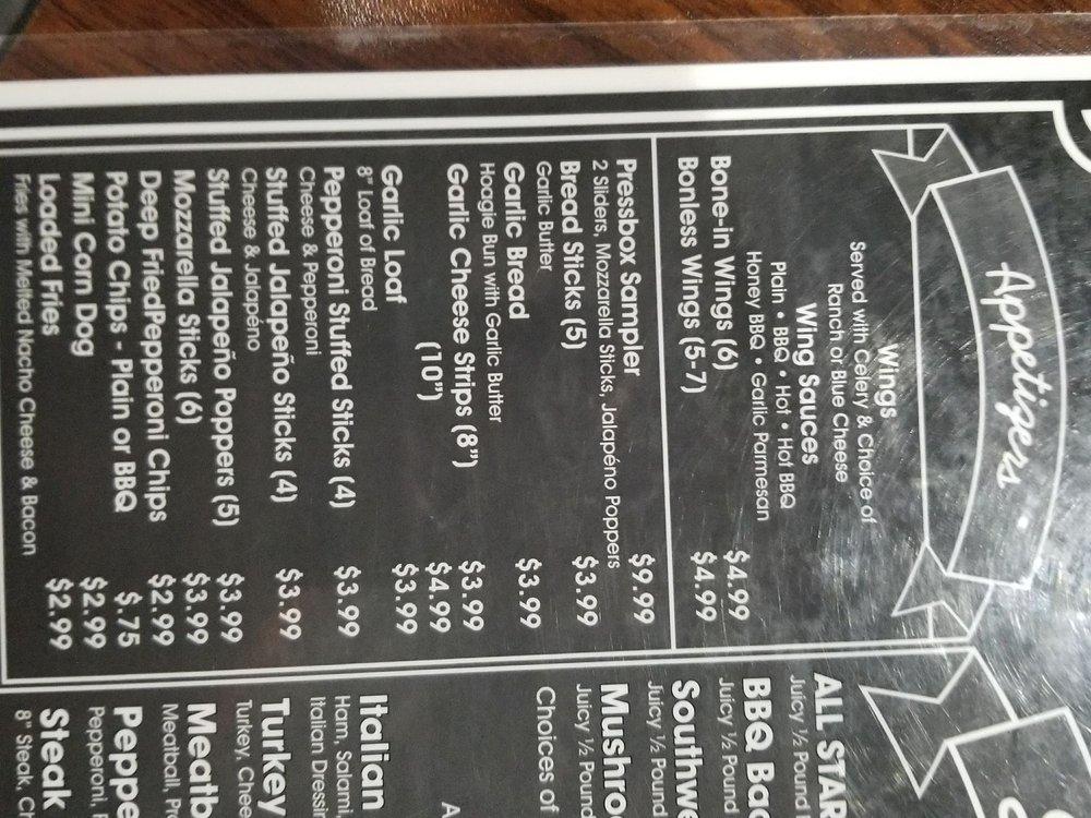 Menu at Big Ernie's pizzeria, Hillsboro, 836 High St