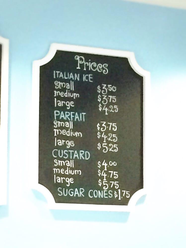 Carta del postres Confetti Italian Ice & Custard, Costa Mesa