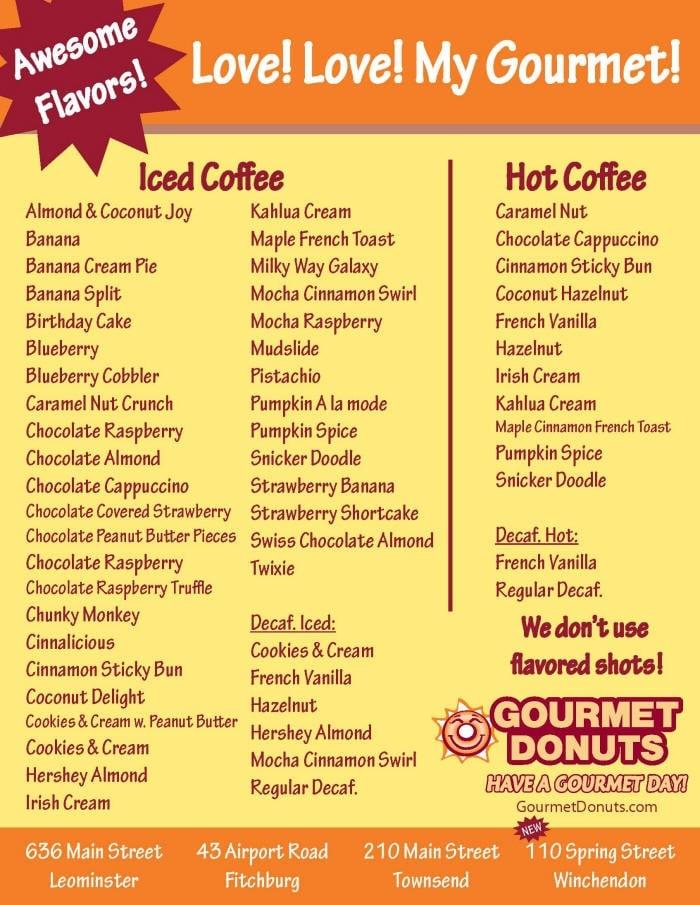 Menu at Gourmet Donuts restaurant, Leominster, 689 N Main St