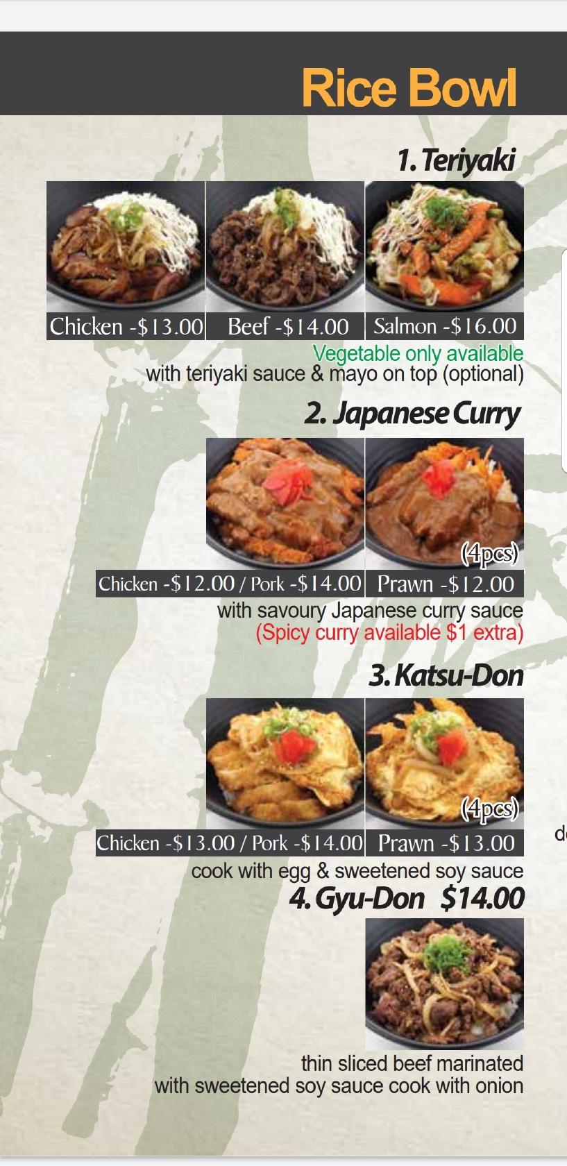 Menu at Singsing Sushi restaurant, Ormeau