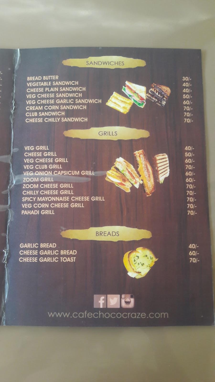 Cafe Choco Craze menu