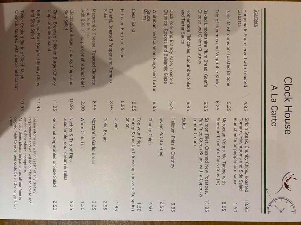Menu at Clock House Gastrobar, Gainsborough