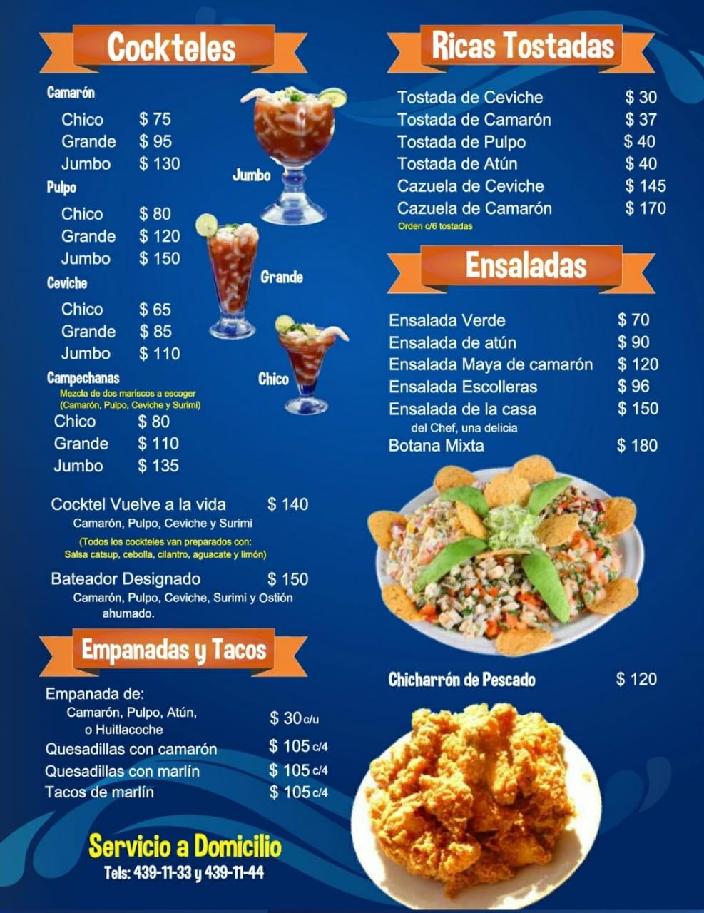 Carta del restaurante Las Escolleras, Saltillo, Perif. Luis Echeverría ...