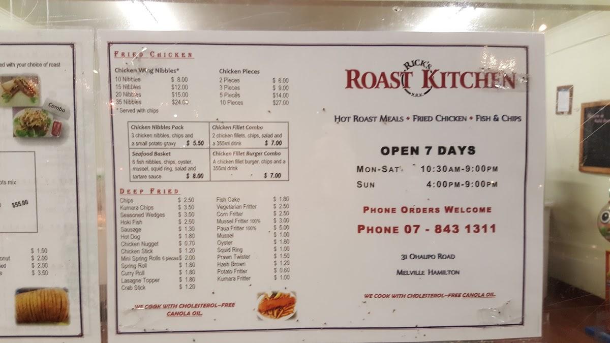 Menu at Ricks Roast Kitchen, Hamilton