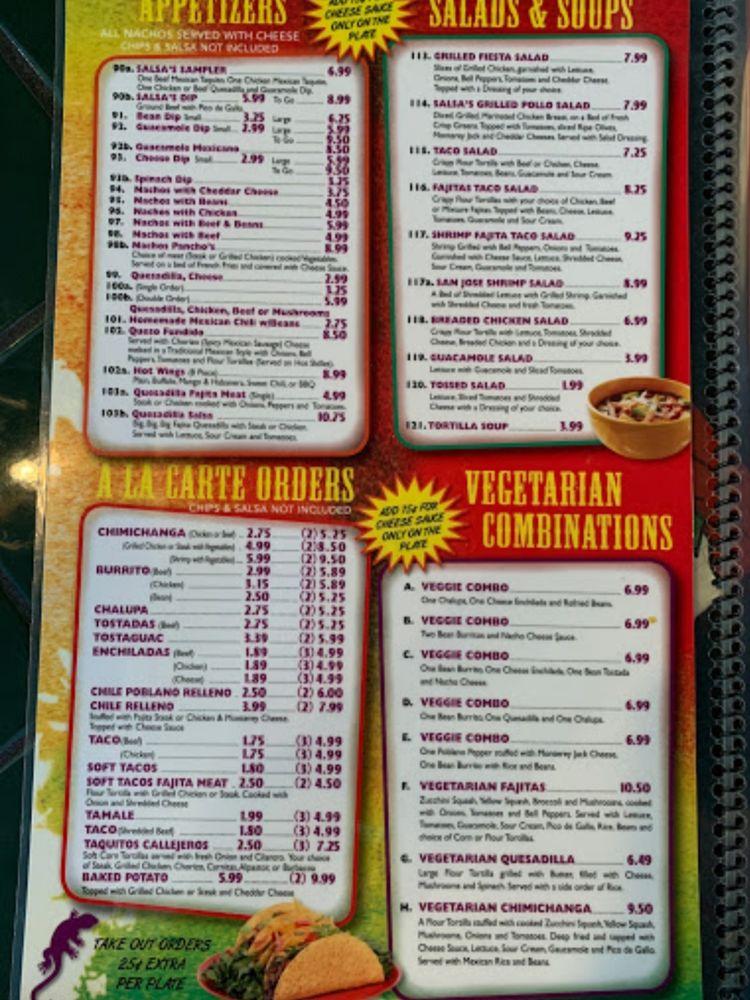 Menu at Salsa's Mexican Restaurant, Pearl