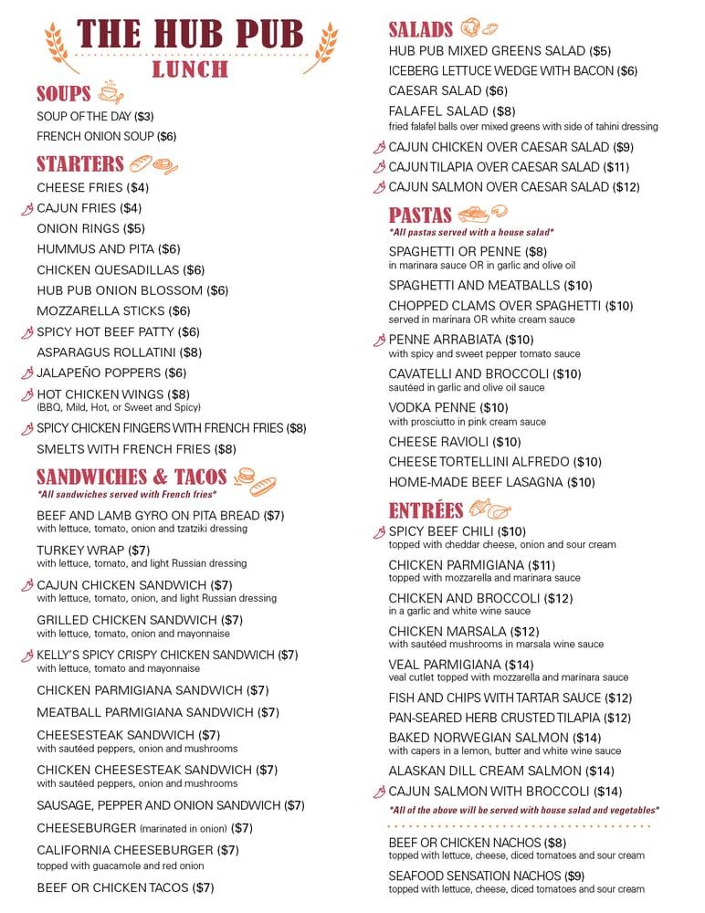 Menu at The Hub Pub, Plumsteadville