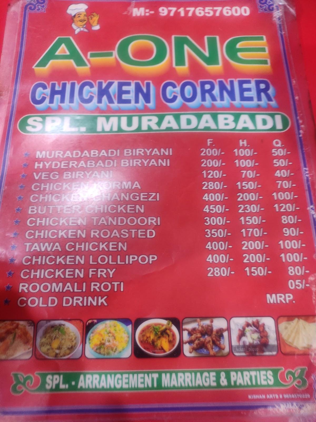 Menu at A one chicken corner, Noida, H8J7+PG4