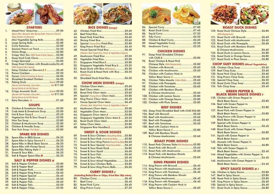 Menu at Oriental touch restaurant, Torquay, 21 St Marychurch Rd