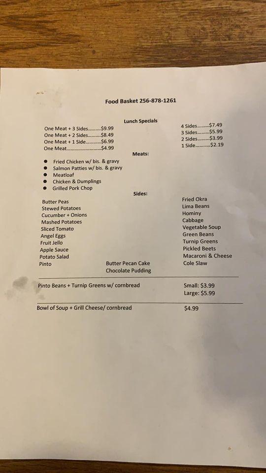 Menu at Food Basket restaurant, Albertville