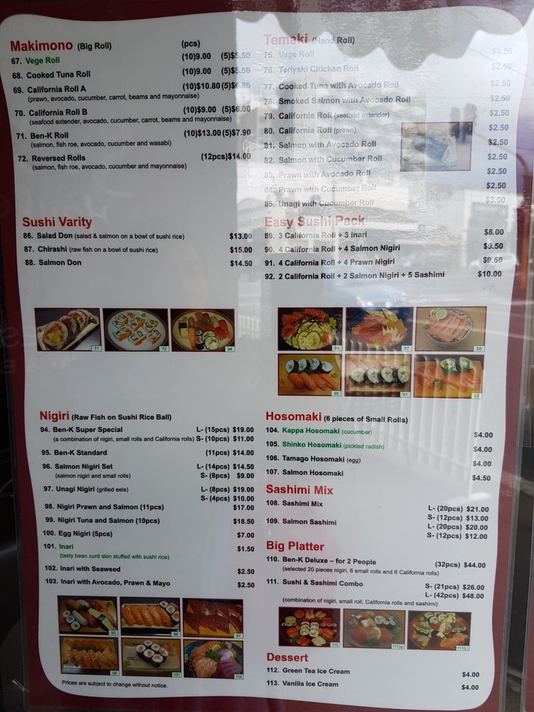 Menu at Sushi House BenK restaurant, Hawthorn