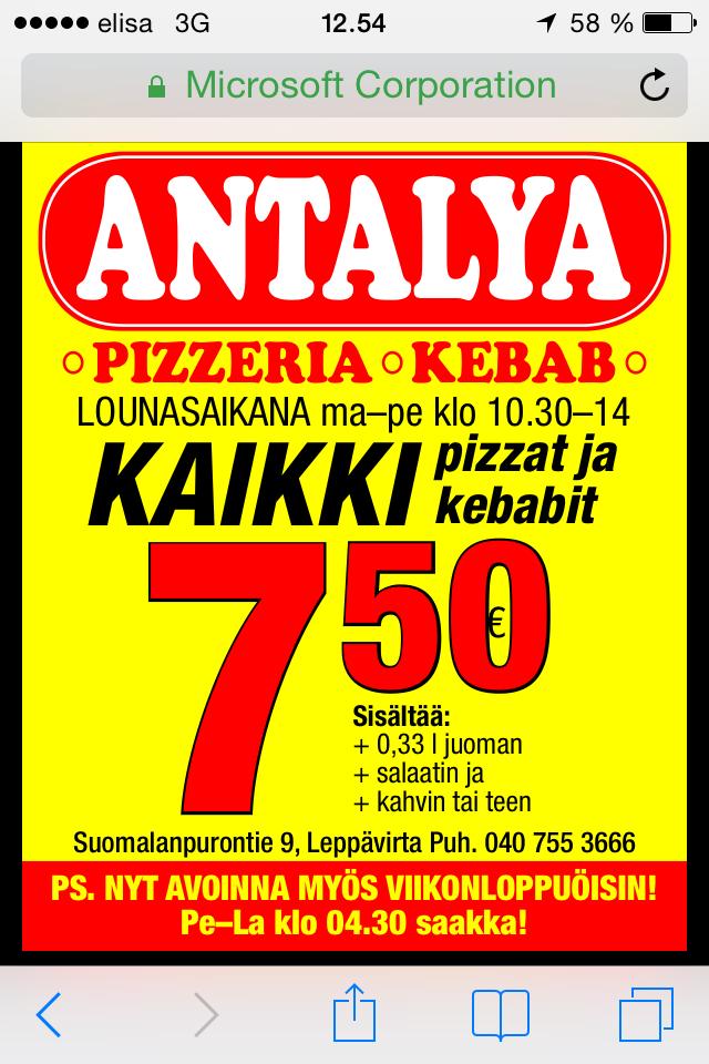 ANTALYA PIZZERIA KEBAB, Finland - Restaurant reviews