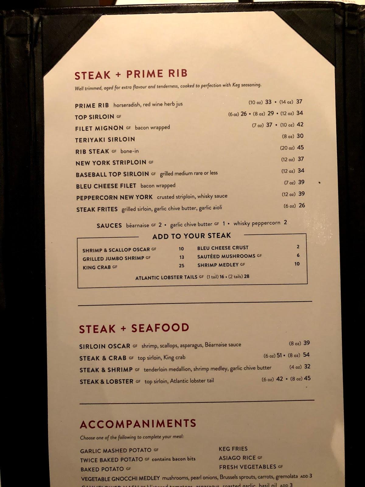 Menu at The Keg Steakhouse + Bar South Edmonton Common, Edmonton, 102