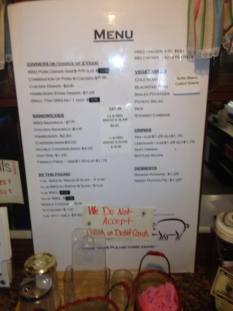 Menu at Grady's Barbecue, Goldsboro, Arrington Bridge Rd