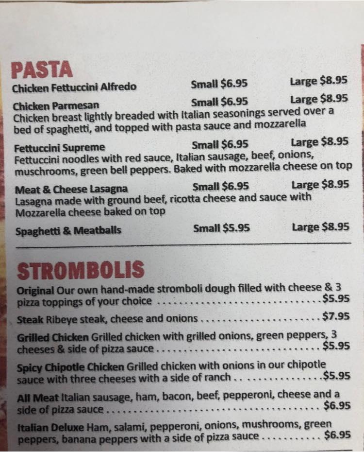 Menu at Carnavellies Pizza & Pasta House pizzeria, Marion